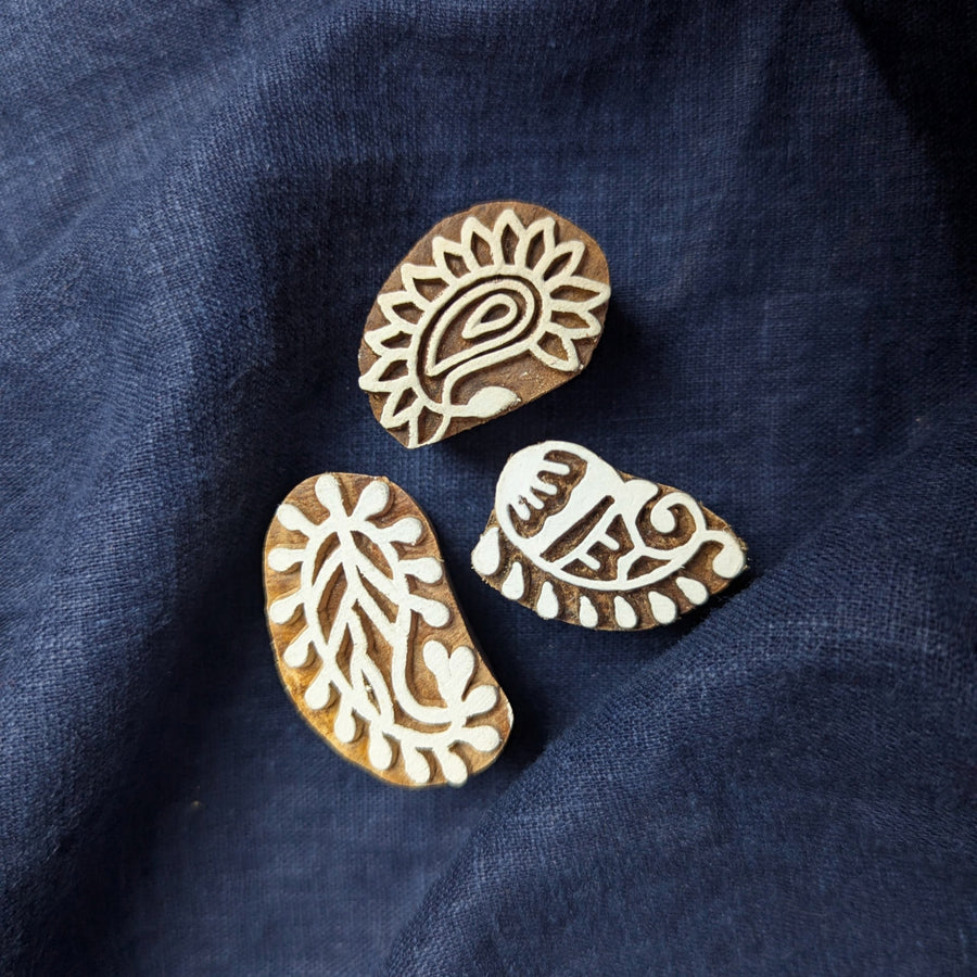 Paisley Woodblock Stamp Set for Making Indian Blockprint Fabric, Batik and Clay Stamping.