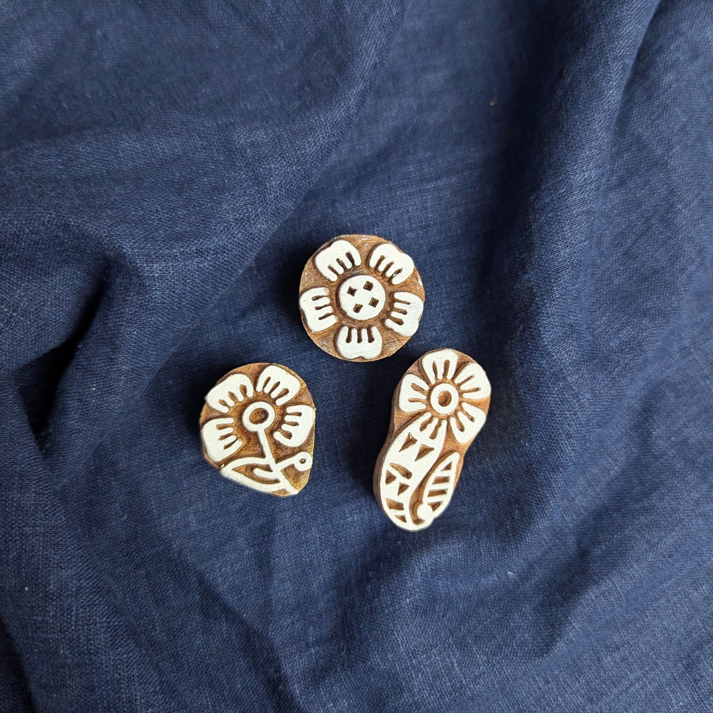 Set of flower wood blocks for printing blockprint fabric or batik