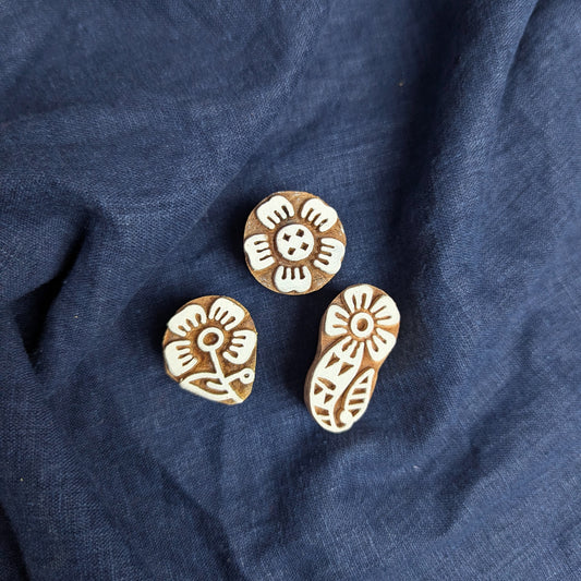 Set of flower wood blocks for printing blockprint fabric or batik