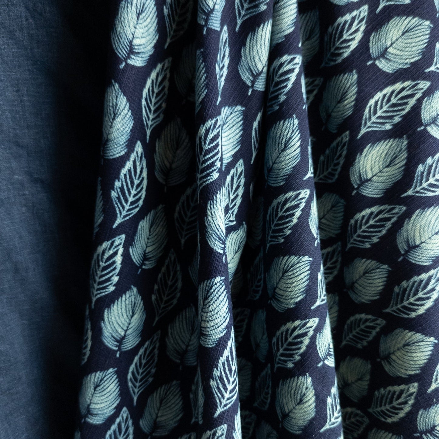 Feather Print Fabric by the Metre | Patterned Indigo Cotton | 116cm Wide - Textile Traders