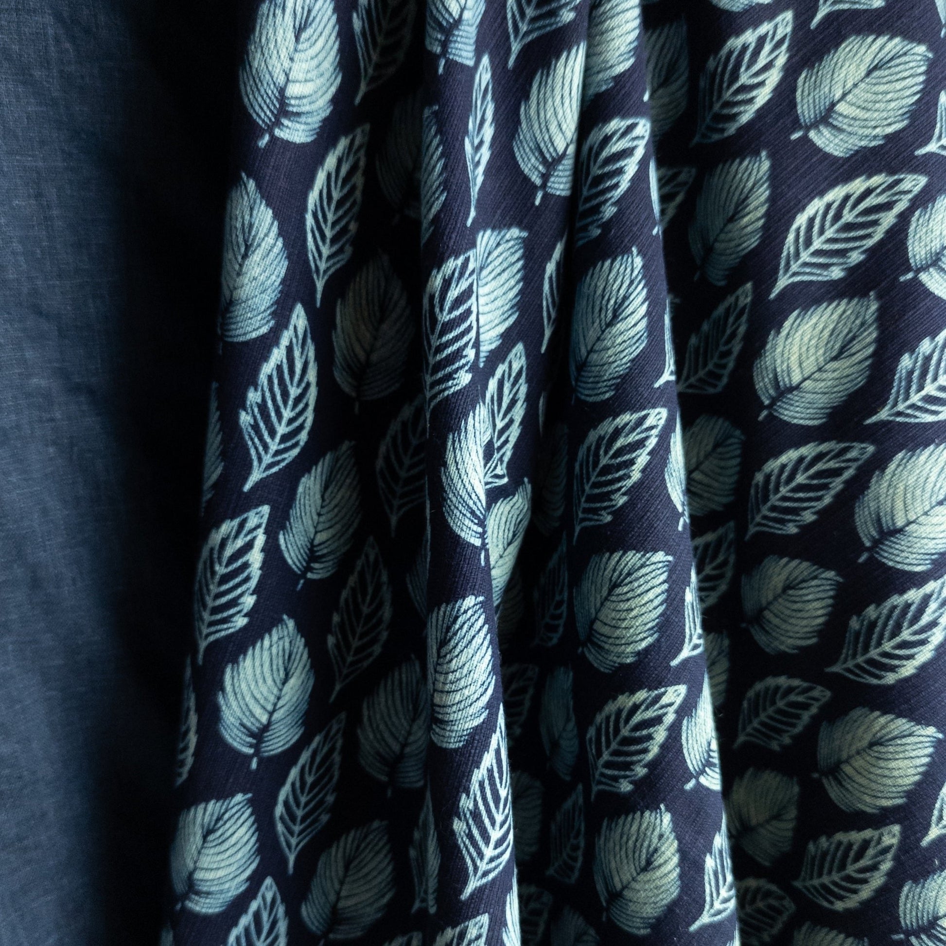 Feather Print Fabric by the Metre | Patterned Indigo Cotton | 116cm Wide - Textile Traders