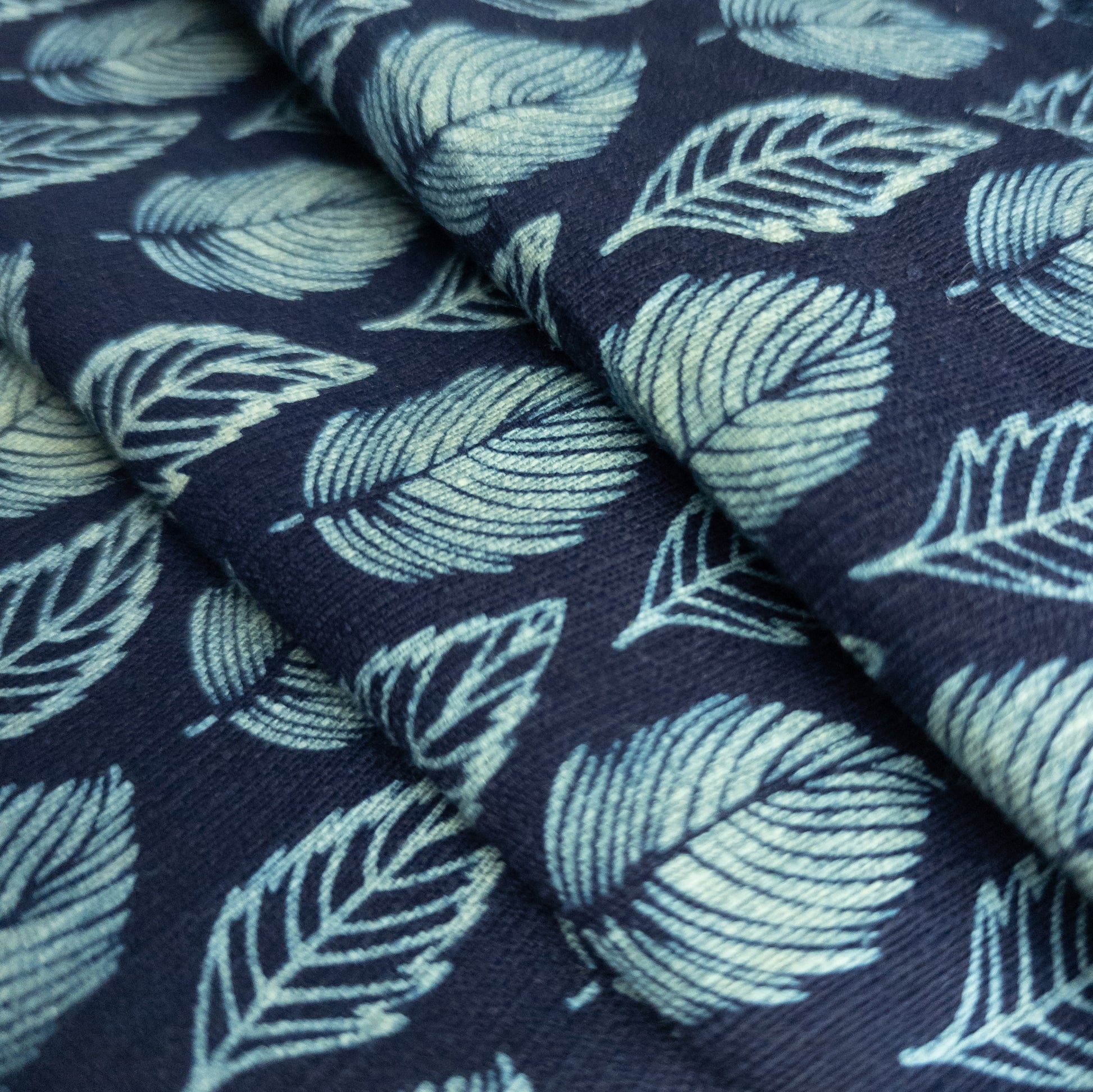 Feather Print Fabric by the Metre | Patterned Indigo Cotton | 116cm Wide - Textile Traders