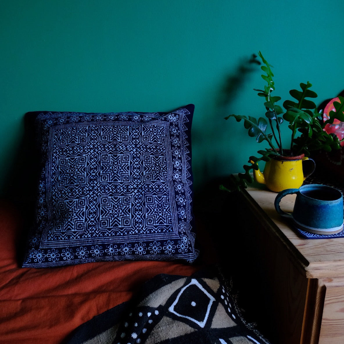 Handmade Indigo Cushion Cover | Hmong Hill Batik Textiles - Star | 18" x 18"