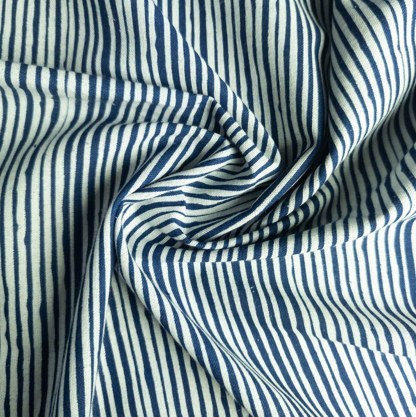 Striped Indigo Cotton | Fabric by the Metre | 114cm Wide - Textile Traders