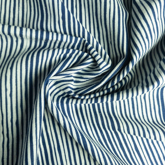 Striped Indigo Cotton | Fabric by the Metre | 114cm Wide - Textile Traders