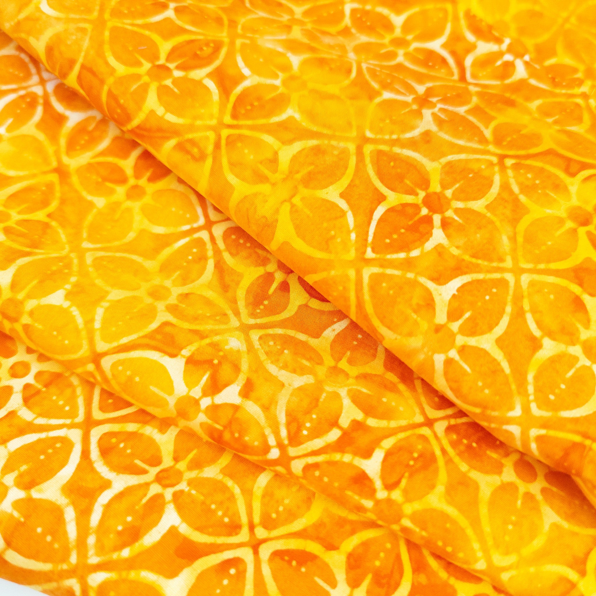 Orange Batik Fabric – Geometric Floral Print by the Metre