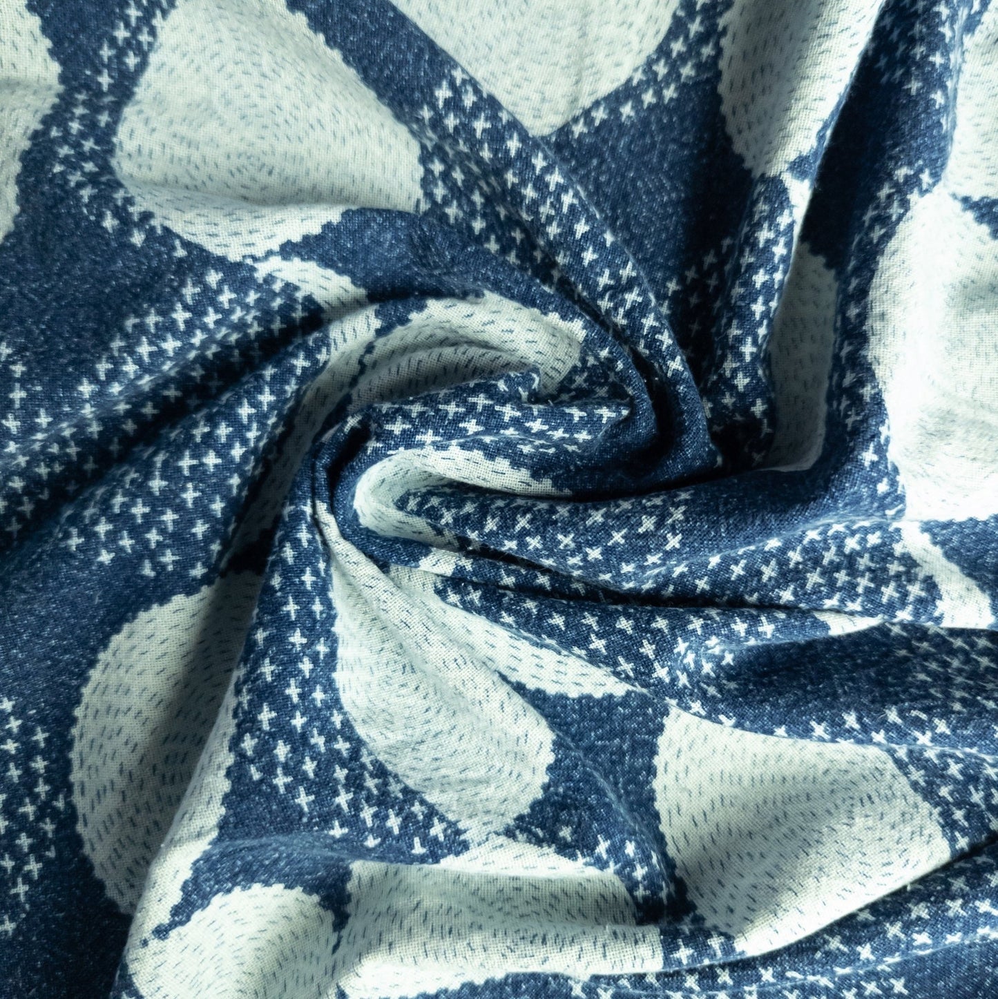 Moon Print Fabric | Stonewash Indigo Cotton | 112cm Wide - Textile Traders