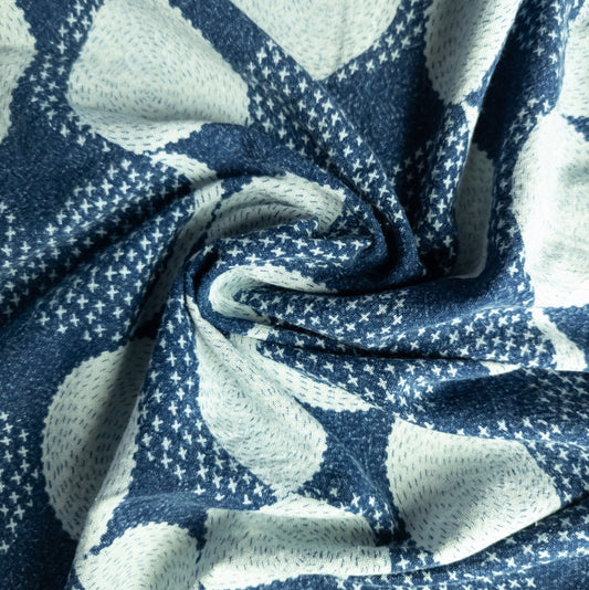 Moon Print Fabric | Stonewash Indigo Cotton | 112cm Wide - Textile Traders