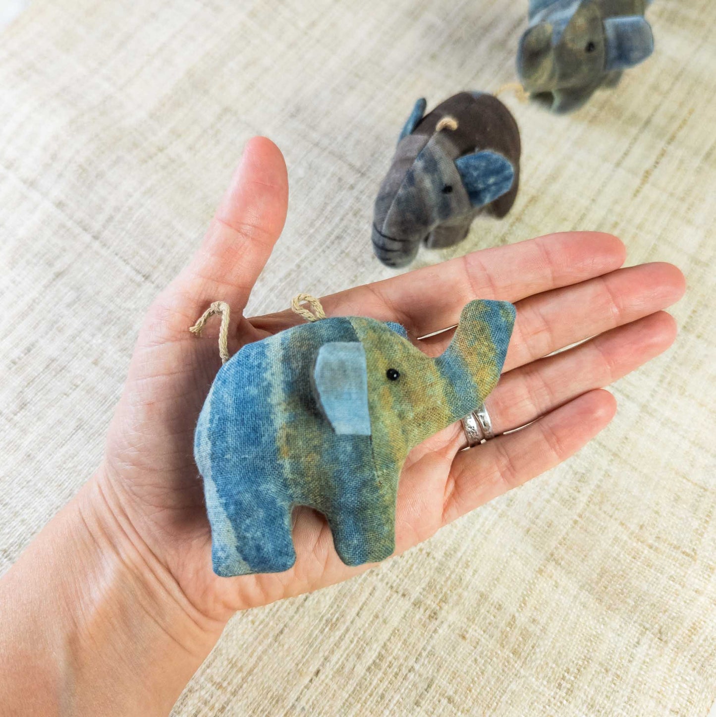 Small Stuffed Elephant - Natural Dye Fabric - Thai Handicrafts