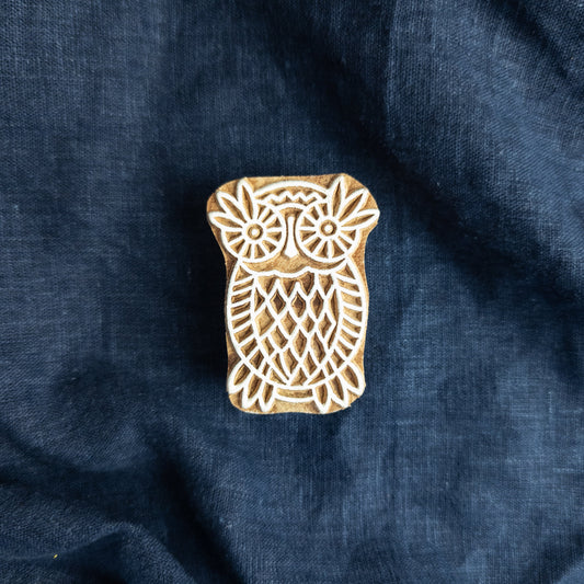 Wooden owl stamp for fabric printing and batik
