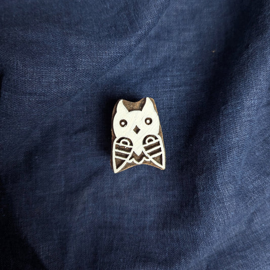 Owl-shaped wooden printing block from India