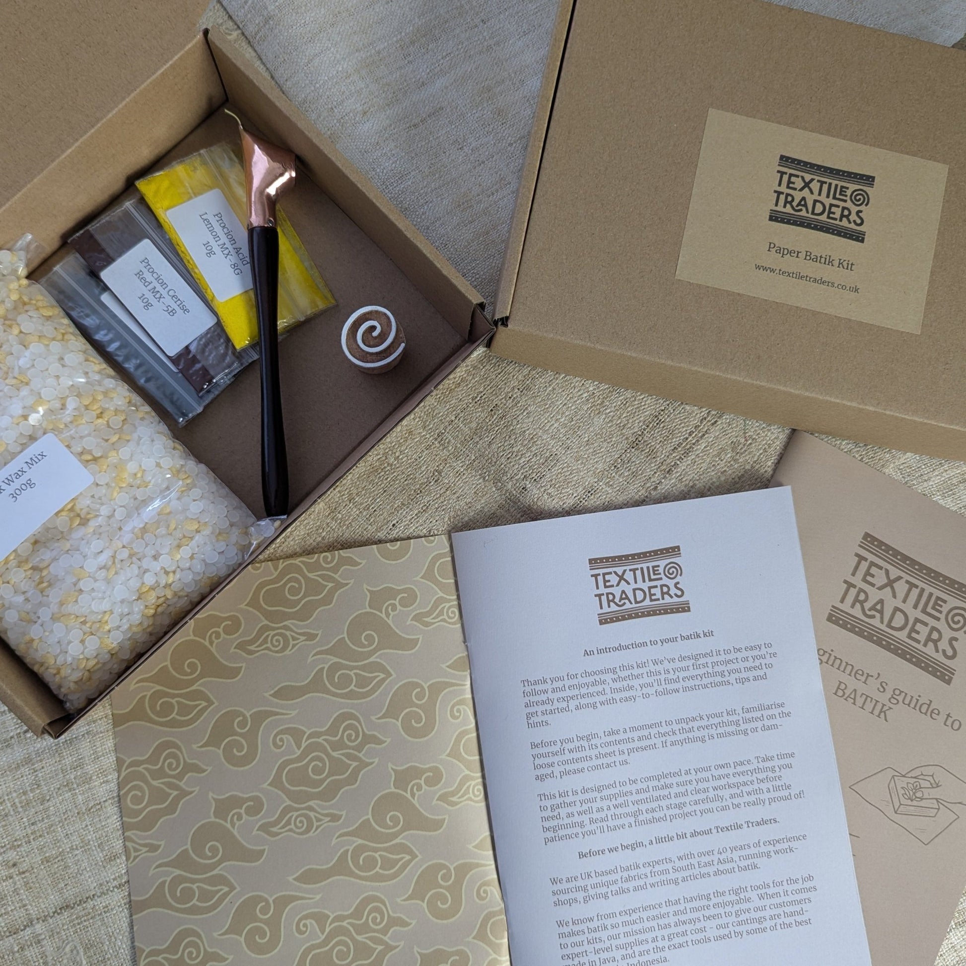 Paper Batik Starter Kit | Procion Dyes | Copper Canting | Indian Woodblock - Textile Traders