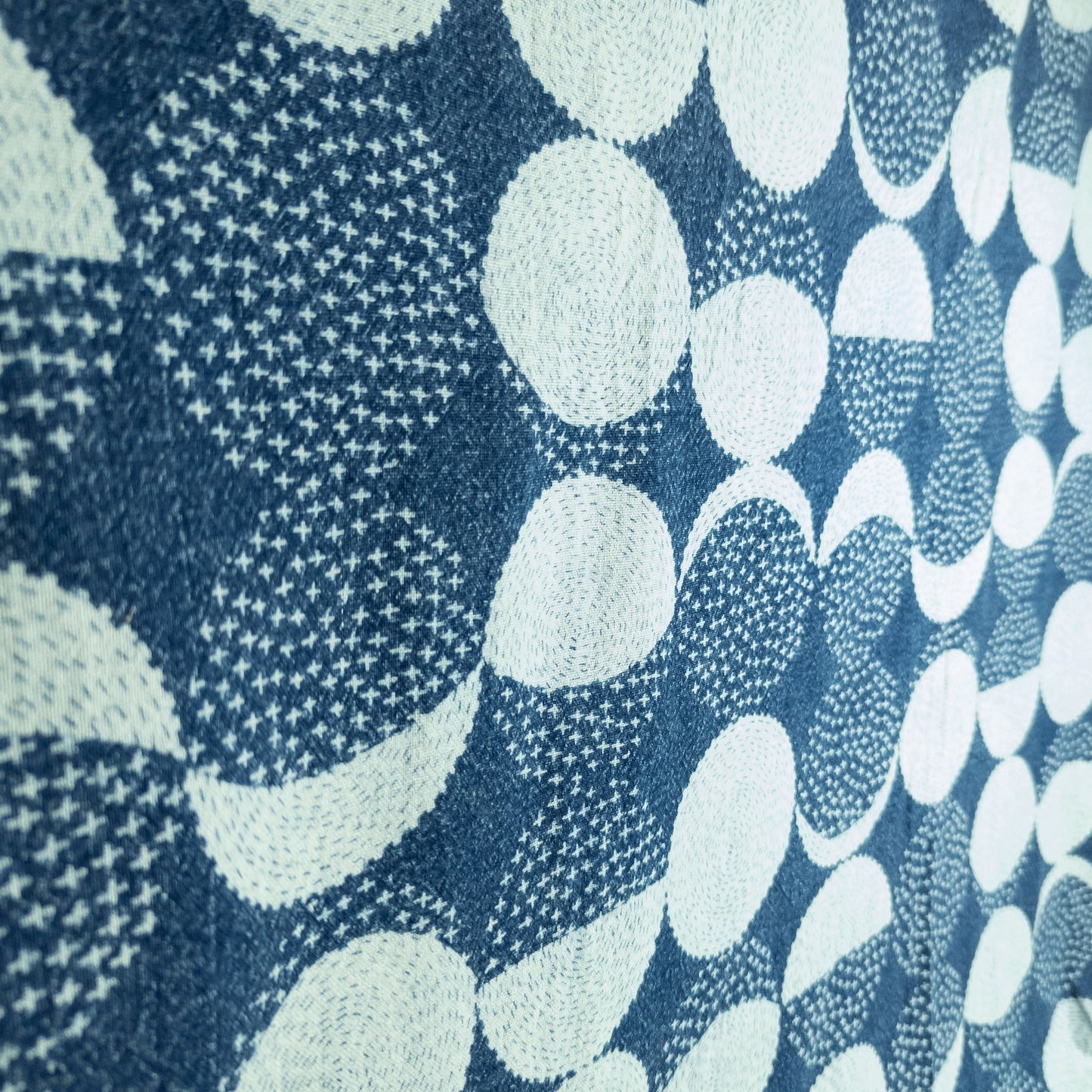Moon Print Fabric | Stonewash Indigo Cotton | 112cm Wide - Textile Traders