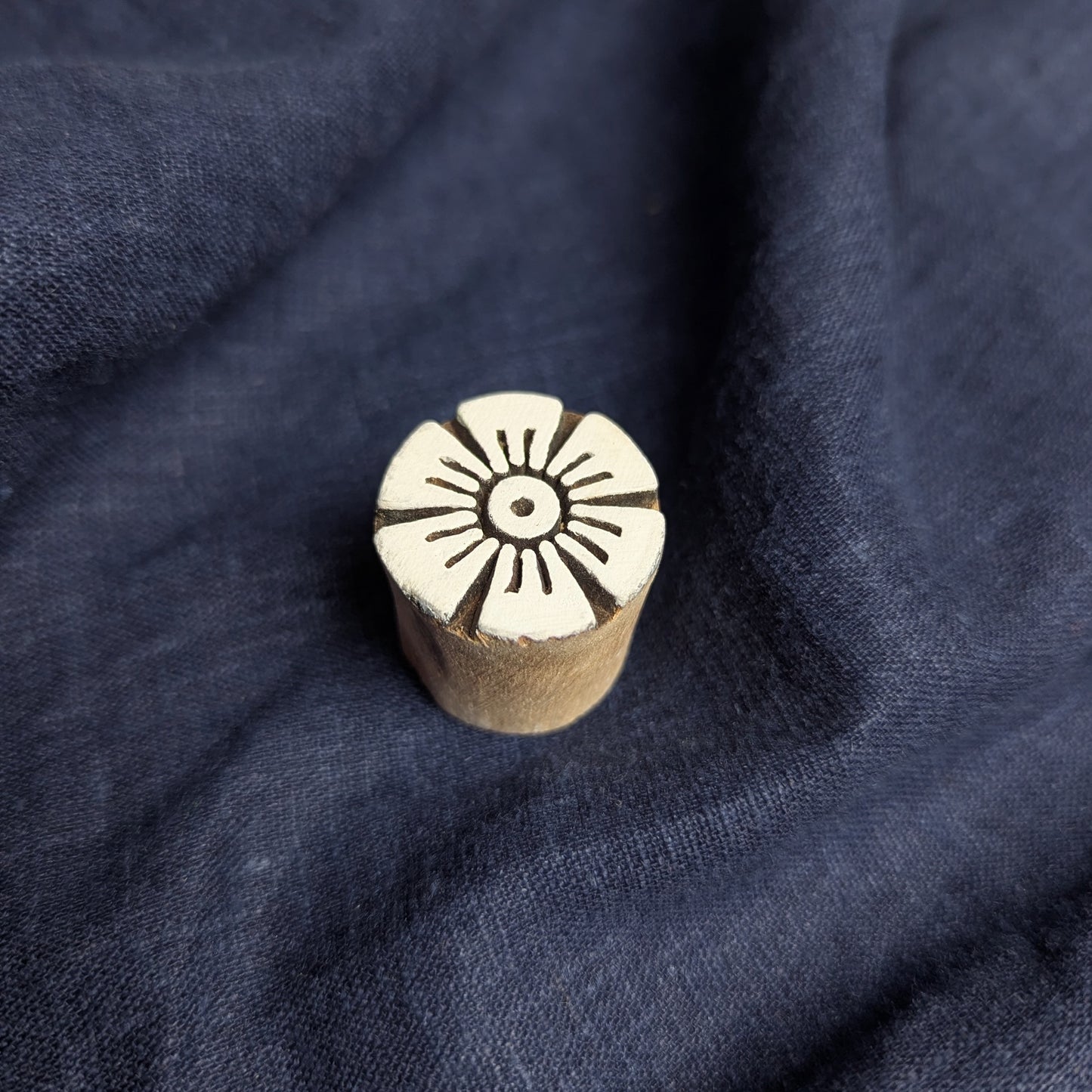 Small carved Indian wood block flower