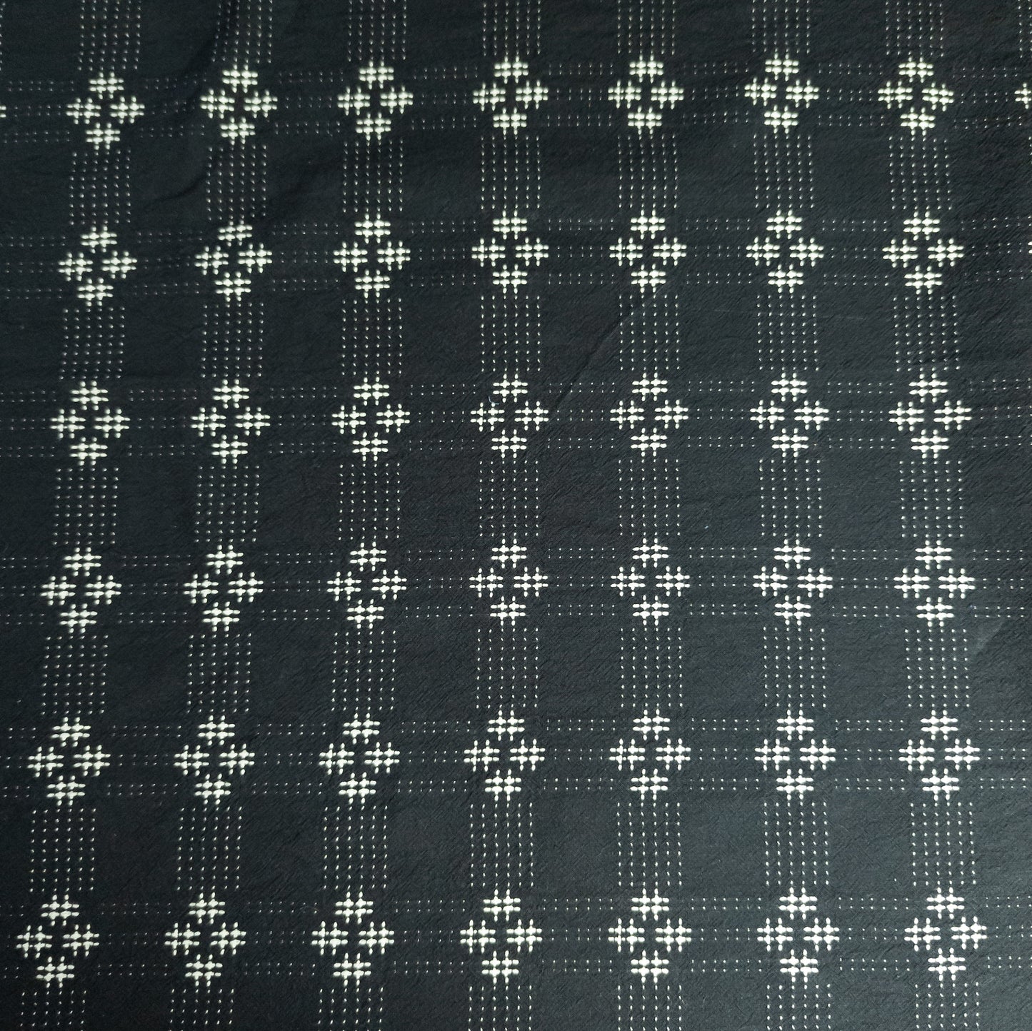 Sashiko Cotton Fabric – Black Cross Stitch Japanese Embroidered Fabric | 110cm Wide - Textile Traders