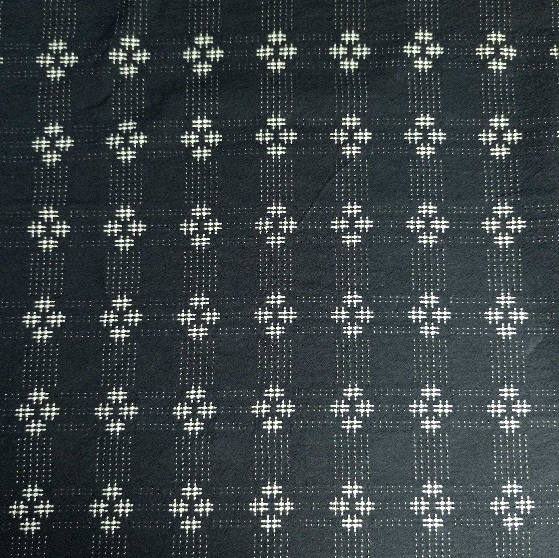 Sashiko Cotton Fabric – Black Cross Stitch Japanese Embroidered Fabric | 110cm Wide - Textile Traders