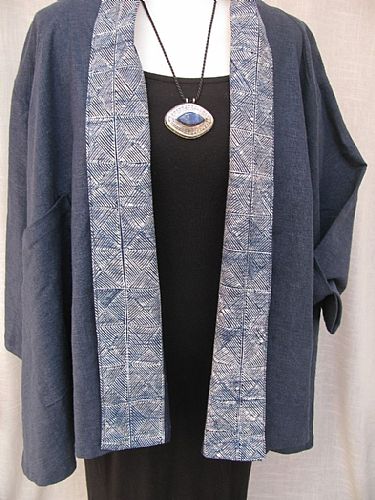 Photo of our Deep blue hemp jacket with Miao batik