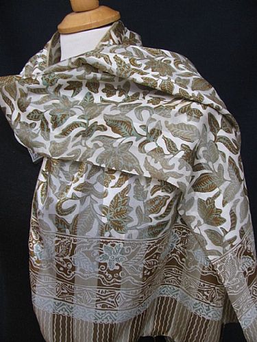 Photo of our Batik silk scarf - Olive and leaf green