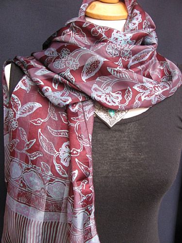 Photo of our Batik Silk Scarf - Burgundy and Blue