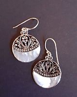 Photo 2 of our Filigree white shell and silver earrings
